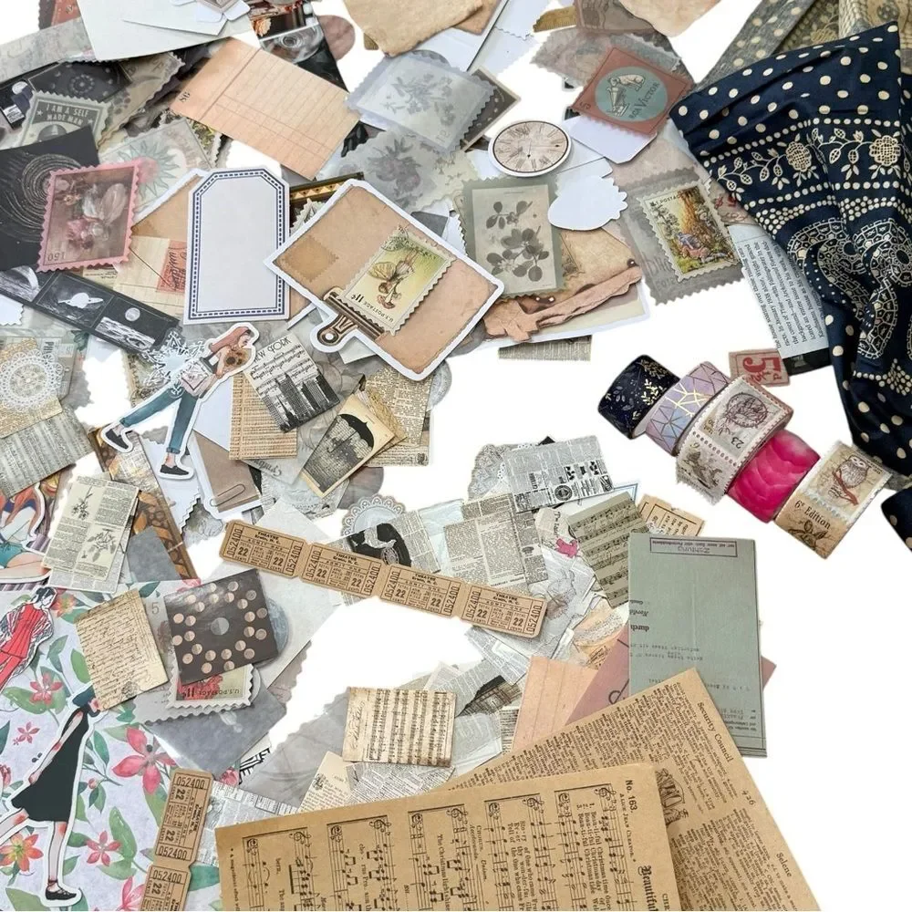 Junk Journal Bundle Assorted Crafting Scrapbook Supplies Stickers Ephemera.